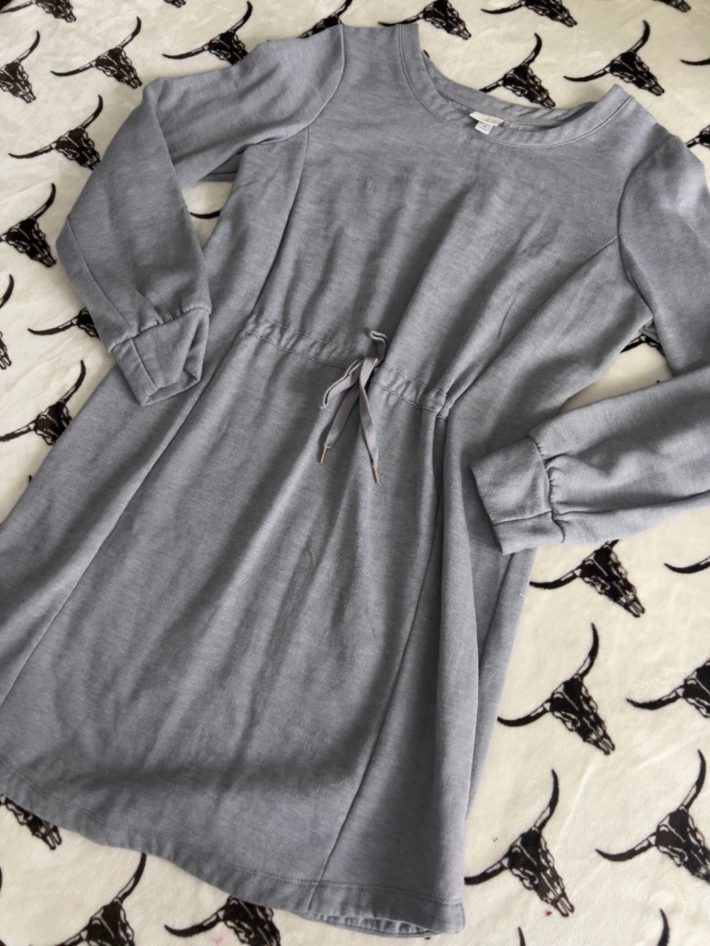 Andeawy Gray Drawstring Waist Long Sleeve Dress Size Medium
